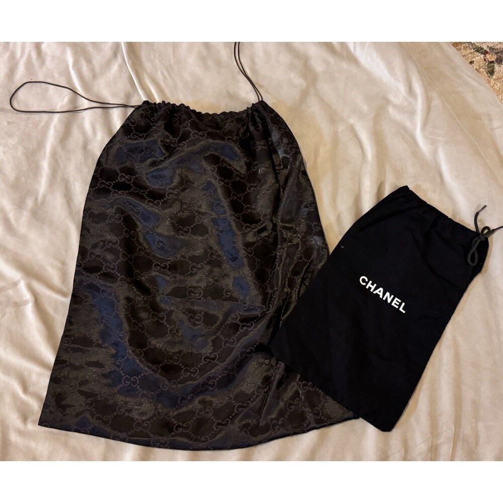 VTG Gucci Logo Monogram Silky Brown Dust Bag Handbag 20”x16.5” and Chanel lot 2